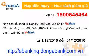 Cùng DongA eBanking nạp tiền Ví điện tử VnMart để mua sách với giá cực rẻ